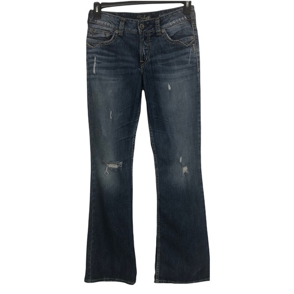 SILVER Women’s Blue Jeans Size 7/8 (29) SUKI Surplus Button Pockets Distressed - Picture 1 of 16